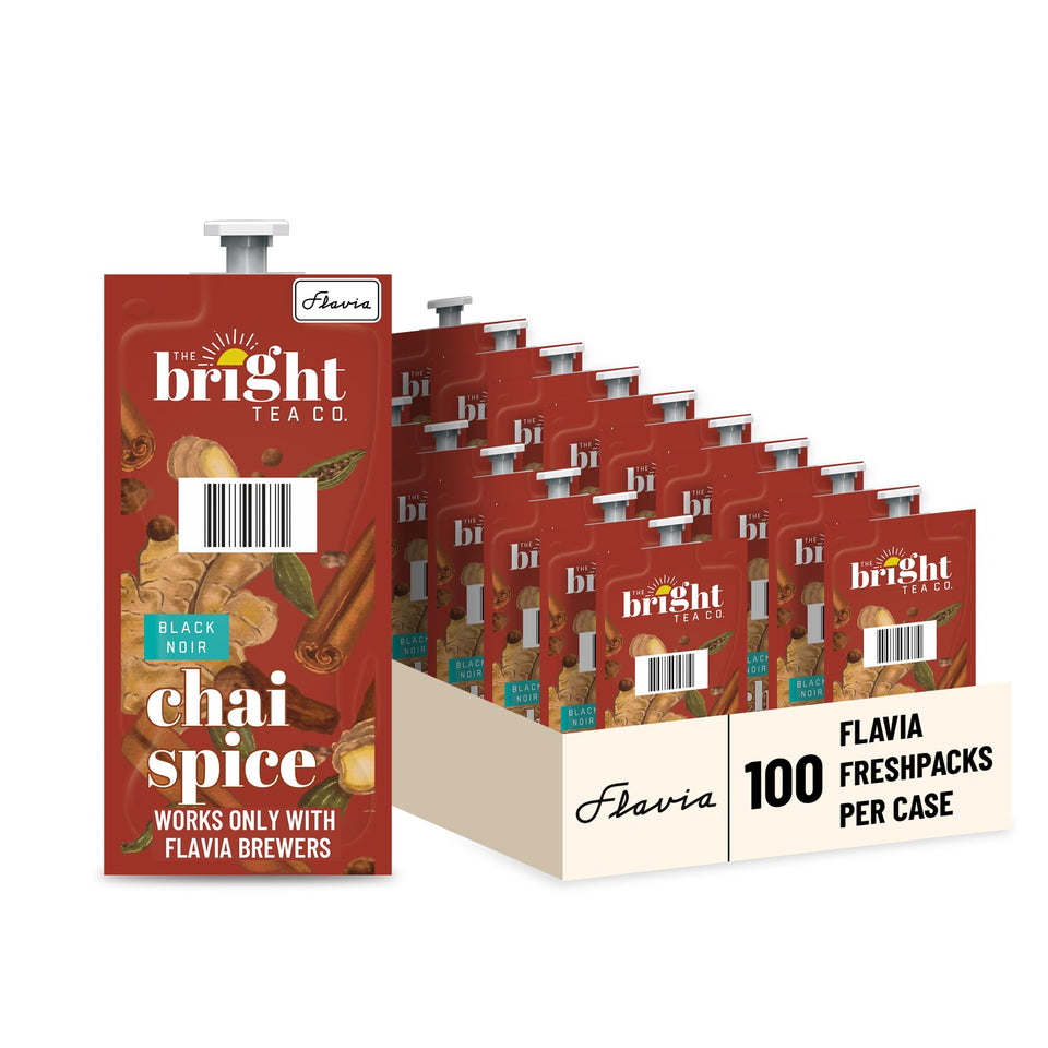 Flavia Bright Tea Co. chai spice freshpack brews a rich, aromatic cup with your Flavia brewer.