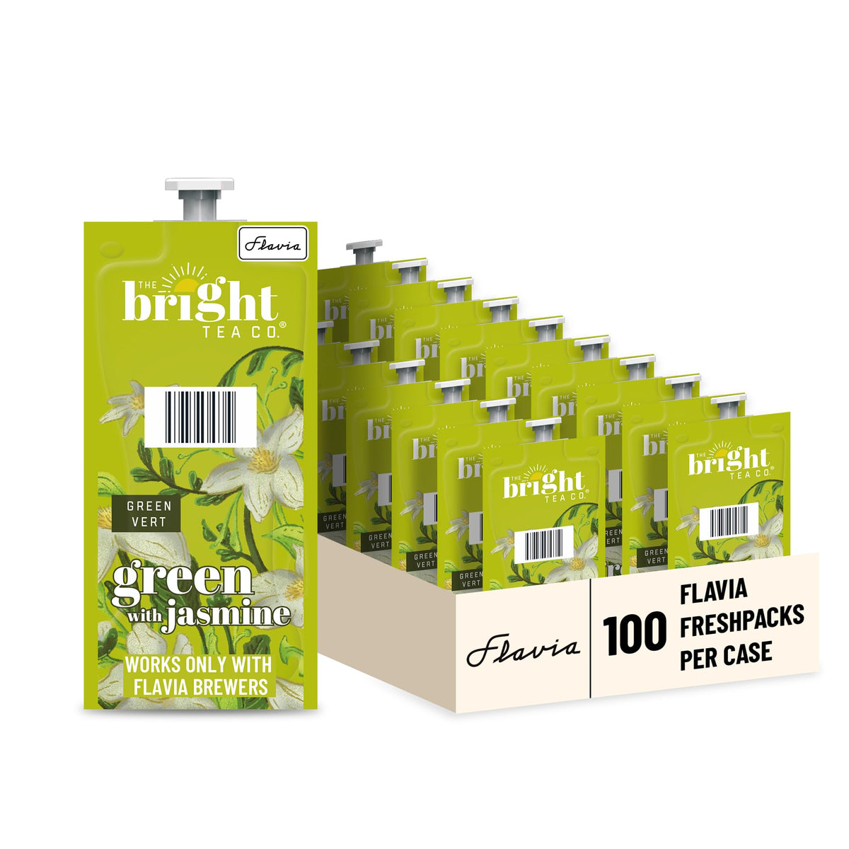 Flavia Bright Tea Co jasmine green tea Freshpack pack for quick, fresh flavor with no cross-contamination.