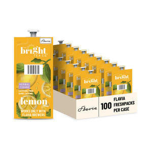 Flavia Bright Tea Co. Lemon Herbal Freshpack box for quick, pure-taste tea at home.