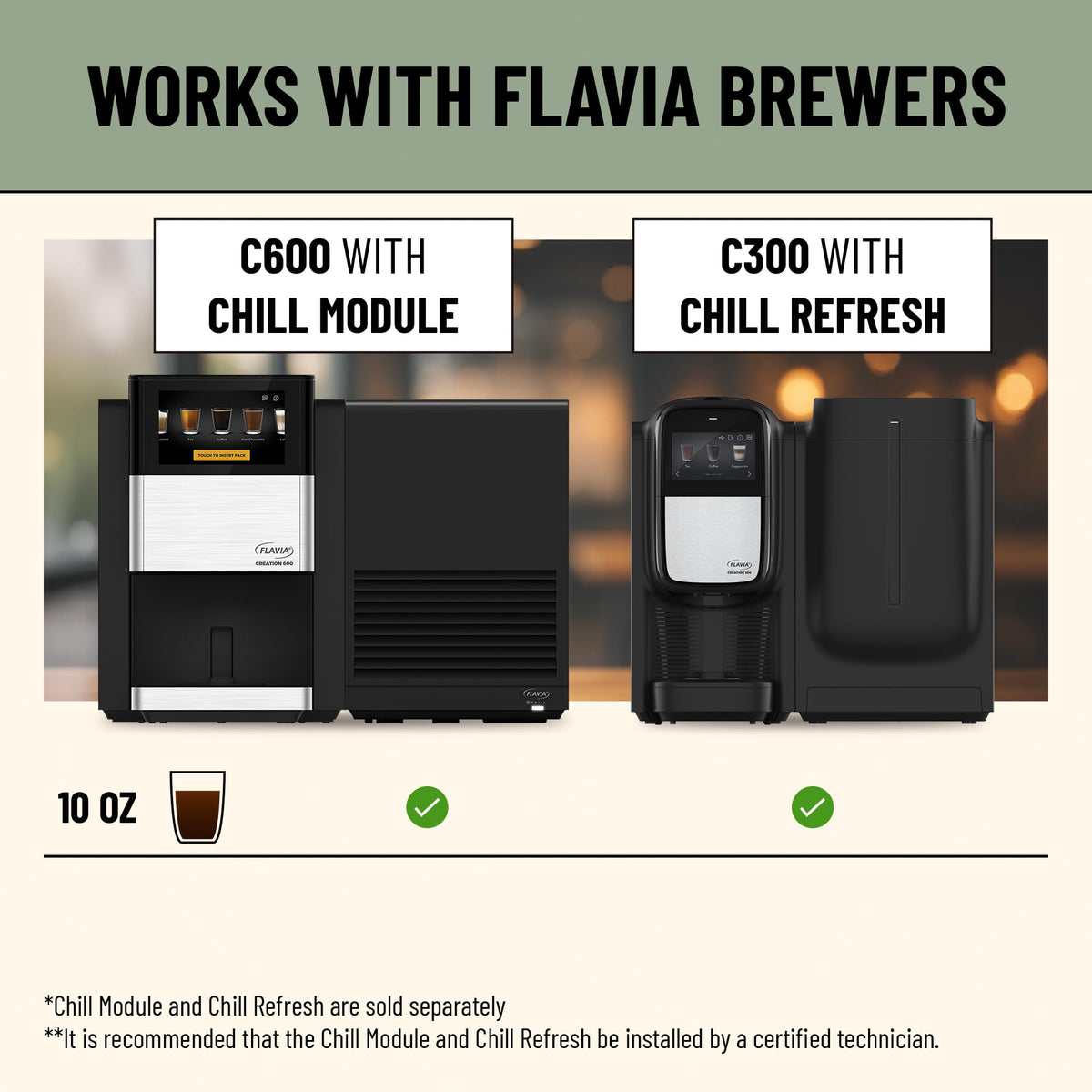 Flavia infographic-like image highlights 10 oz cup option for infused water.