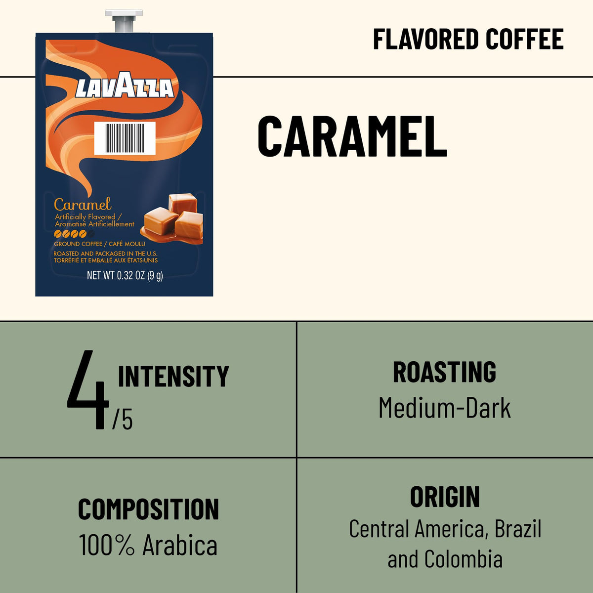 Case collection of Flavia Lavazza Caramel Freshpacks for easy bulk office use