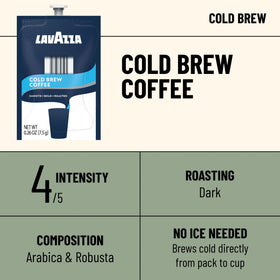 Flavia Lavazza cold brew cup pour showing ready-to-drink 10 oz serving.