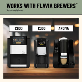 Flavia Opera Intenso dark roast coffee cup demonstrates rich aroma.