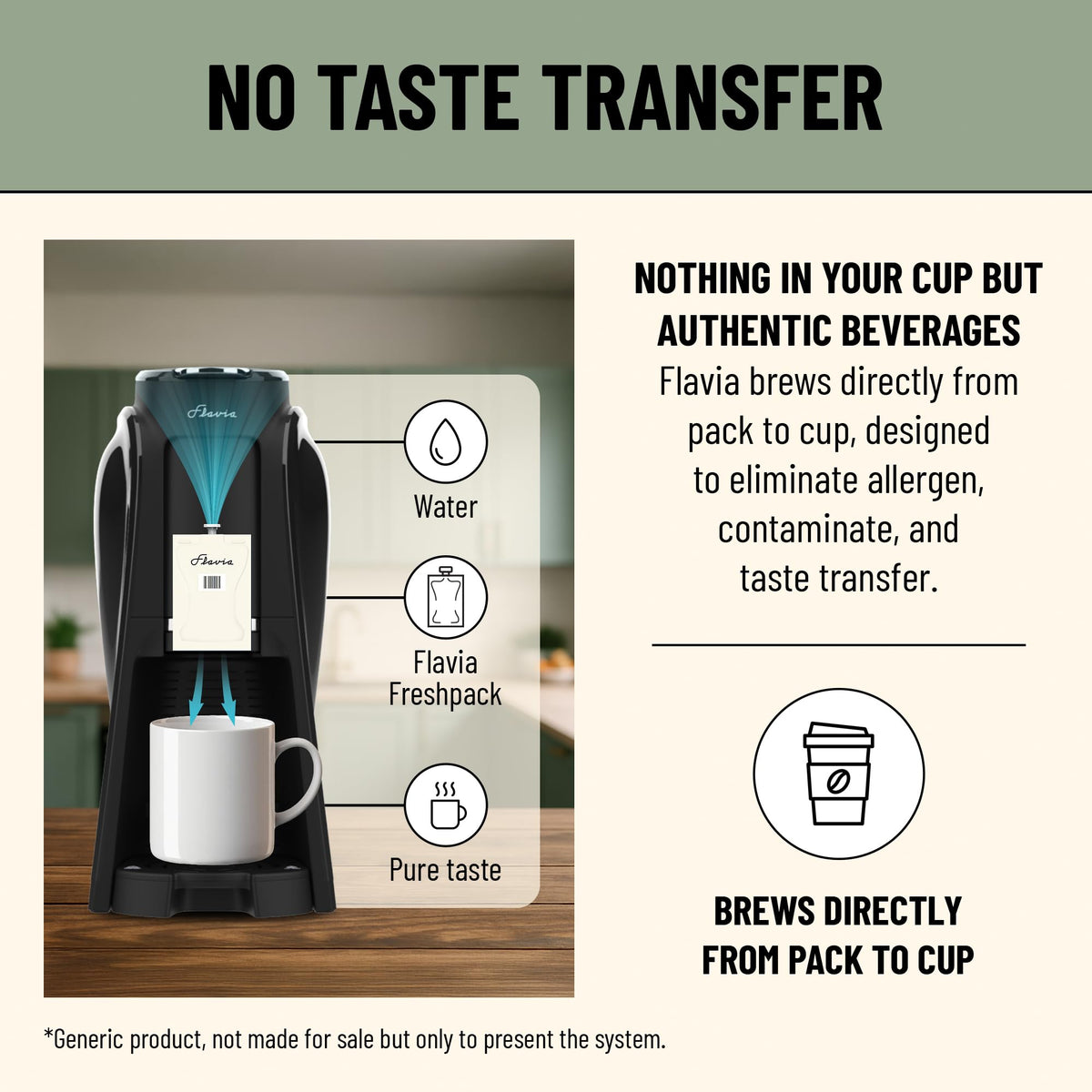 Flavia Lavazza Vanilla Latte brewer dispensing with rich aroma and creamy froth.