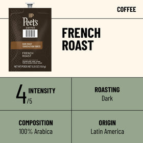 Flavia Peet’s French Roast Freshpack close-up; pure taste with pack-to-cup brewing.