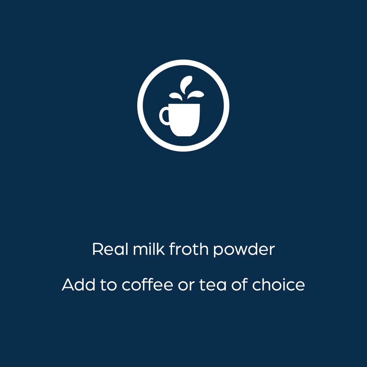 Vibrant froth packets with coffee and tea choices show versatile beverage options.