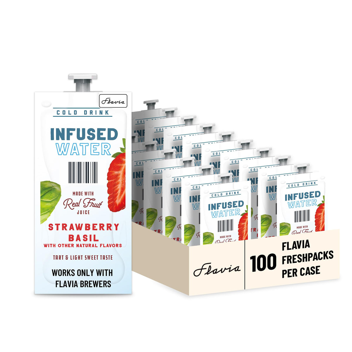 Flavia strawberry-basil-infused-water freshpack collection for quick cold drinks.
