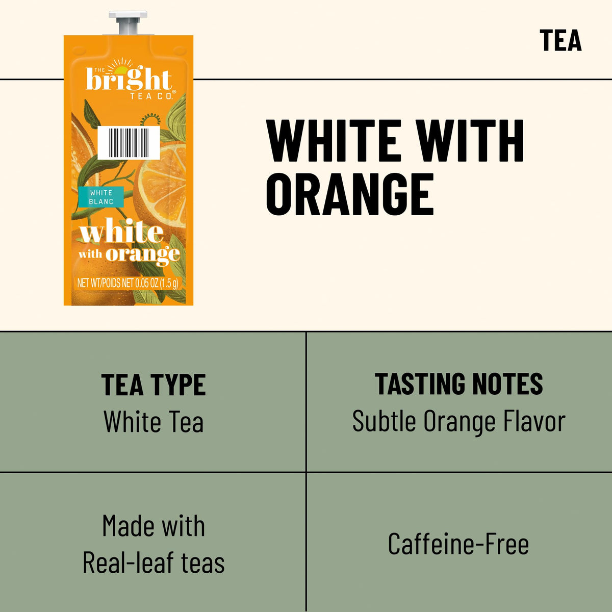 Flavia White Tea with Orange Freshpack in a steaming cup for quick brew.