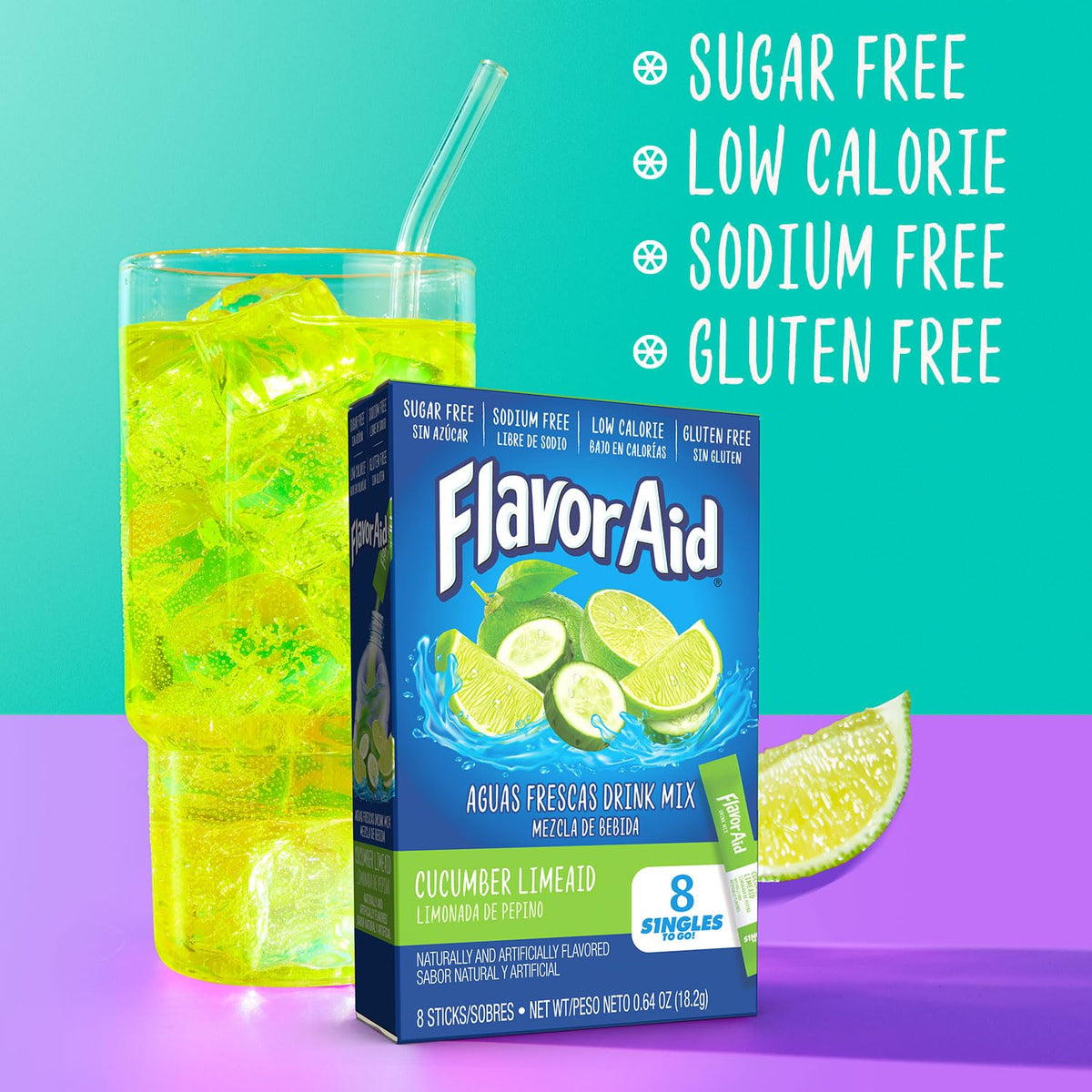 Flavor Aid Singles To Go cucumber lime packaging suitable for travel