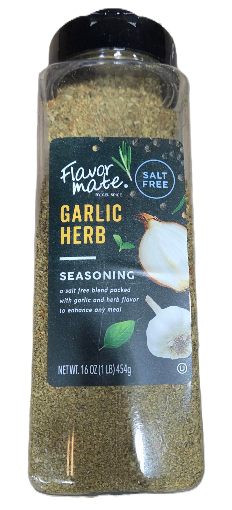 Flavor Mate Garlic Herb No MSG Salt Free Seasoning jar adds bold flavor to healthy meals.