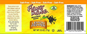 Flavor Mate No Salt Lemon Pepper jar closeup provides citrus brightness for poultry and vegetables.
