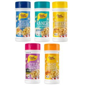 Flavor Mate Butter jar seasoning enhances rich popcorn flavor for home movie nights.