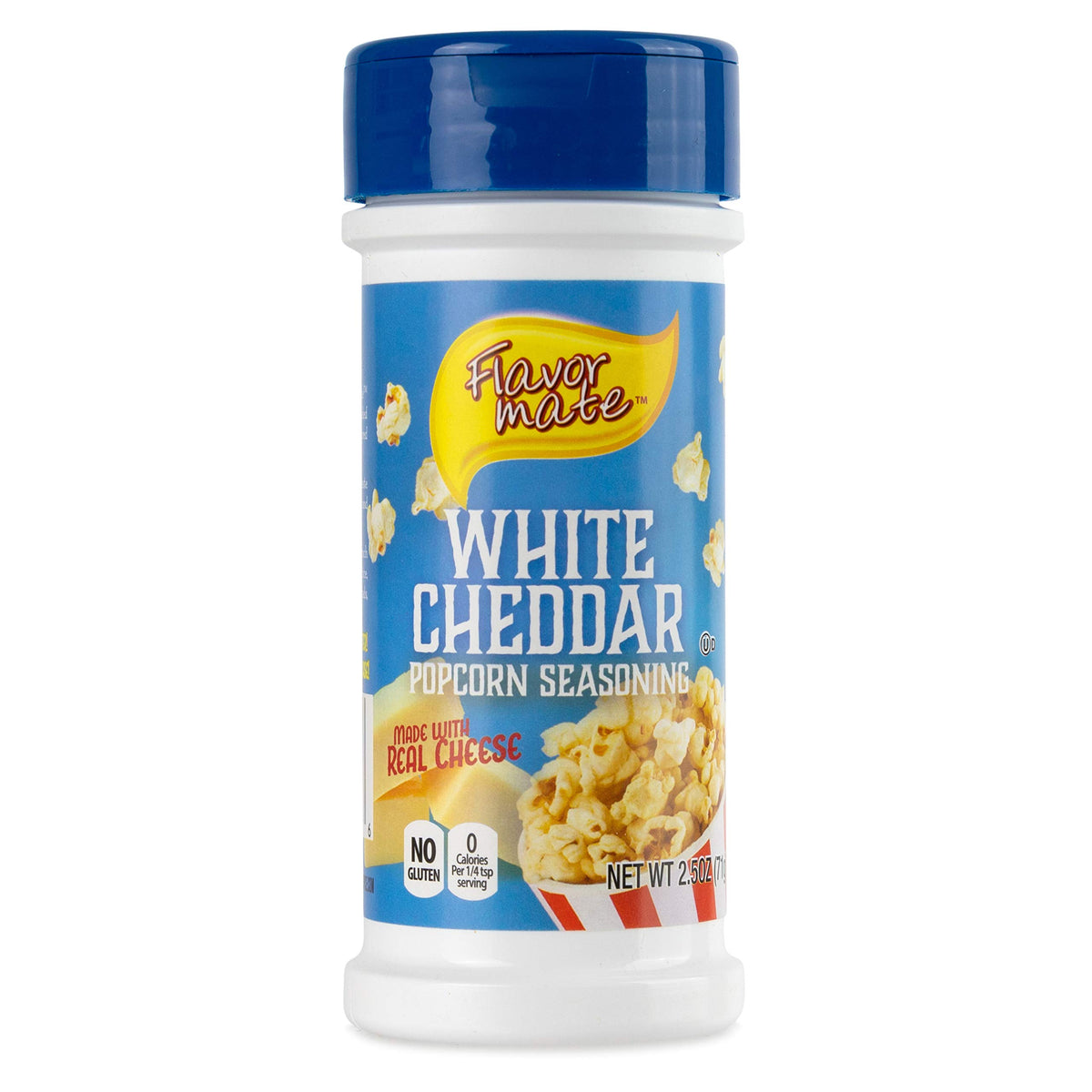 Flavor Mate Nacho Cheddar powder provides bold cheesy heat on popcorn.