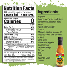 Flavor Pirate Spicy Delight ingredients-closeup featuring papaya and habanero for natural flavor.