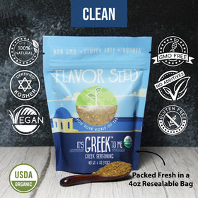 Flavor Seed It's Greek To Me spice blend label shows certified organic quality