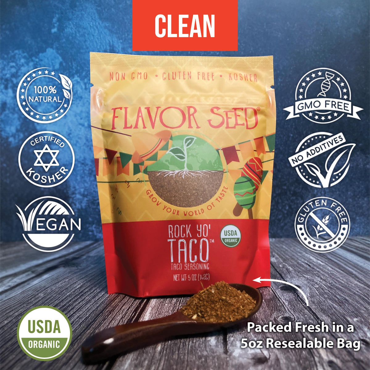 Flavor Seed Rock Yo Taco spice-dusting on meat adds bold Mexican flavor.