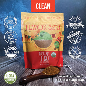 Flavor Seed Rock Yo Taco spice-dusting on meat adds bold Mexican flavor.