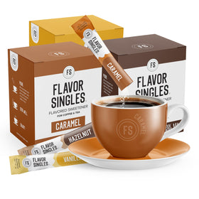Flavor Singles vanilla packet stirred into coffee for customizable sweetness.