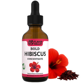 Flavor Valley Hibiscus Concentrate bottle on shelf to elevate beverages with bold hibiscus flavor.