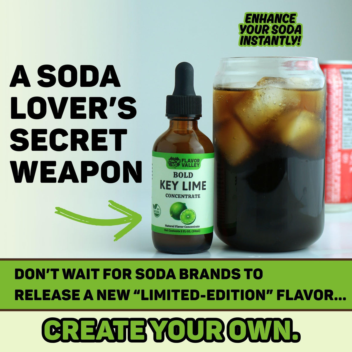 Flavor Valley Key Lime Concentrate dropper cap enables consistent taste in cocktails.
