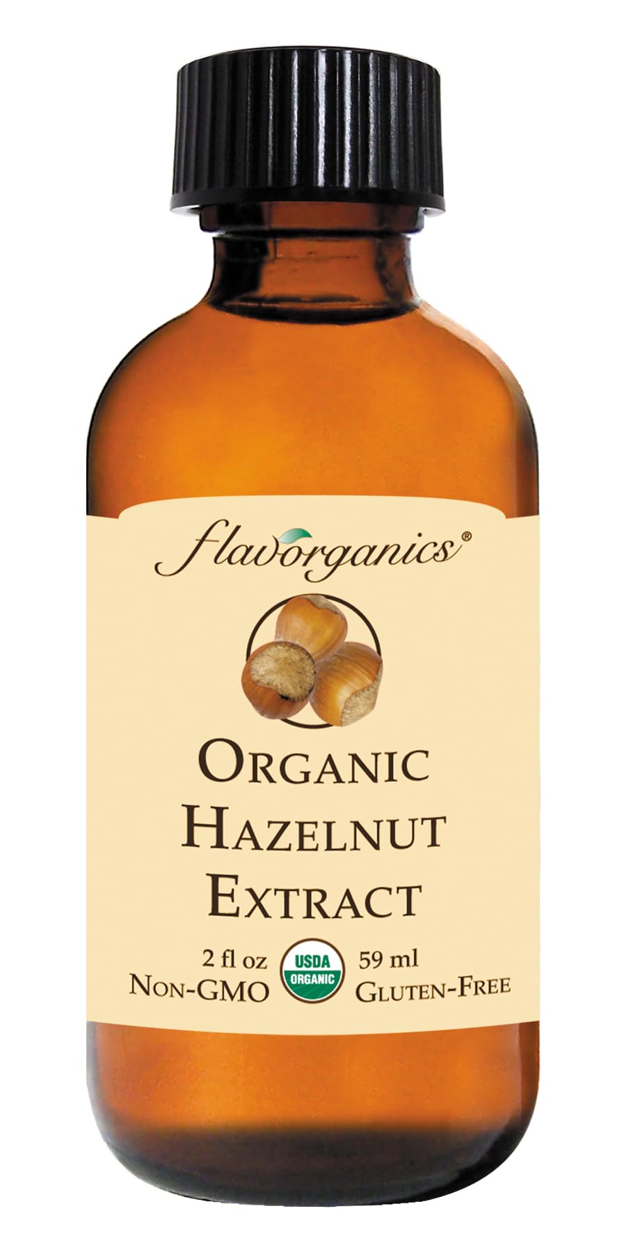Flavorganics hazelnut extract bottle for authentic flavor in baking and desserts.