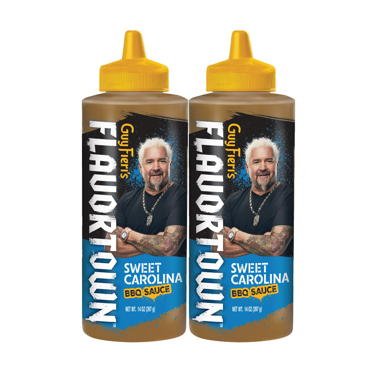 Flavortown Carolina Gold BBQ Sauce bottle front shows bold packaging and flavor potential.