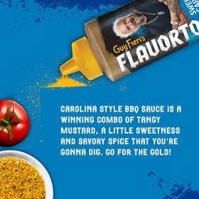 Flavortown Carolina Gold BBQ Sauce on pulled pork demonstrates tangy glaze potential.
