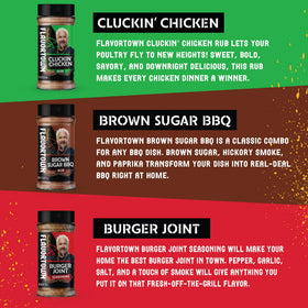 Flavortown Garlic Butter Rub bottle elevates shrimp, chicken, and vegetables