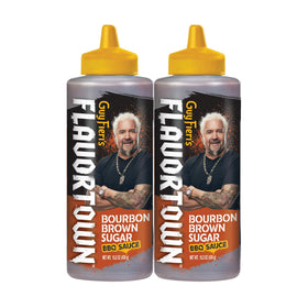 Flavortown Guy Fieri bourbon brown sugar BBQ sauce bottle ready to glaze meats