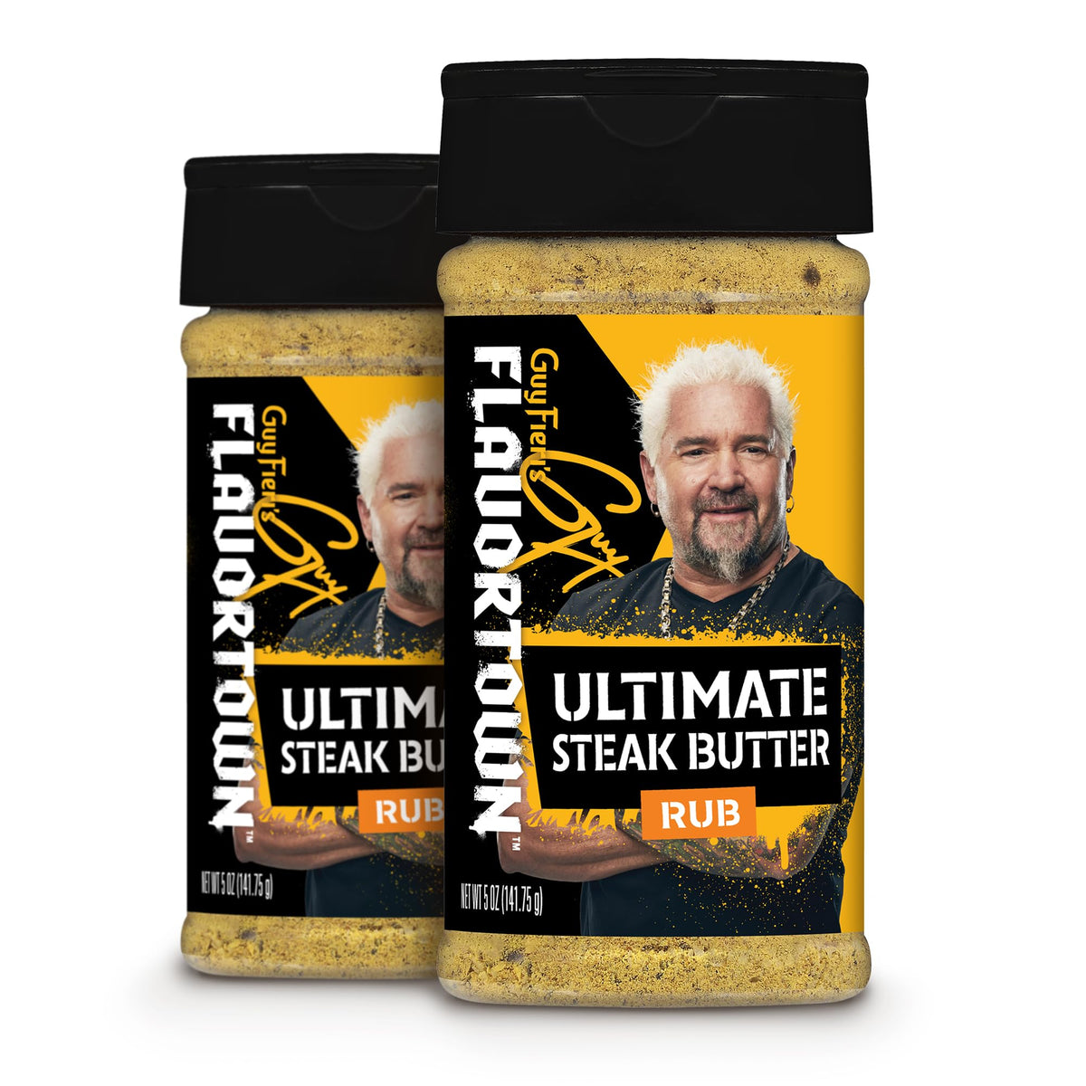 Flavortown Guy Fieri steak butter seasoning bottle ready to sprinkle on grilled steaks