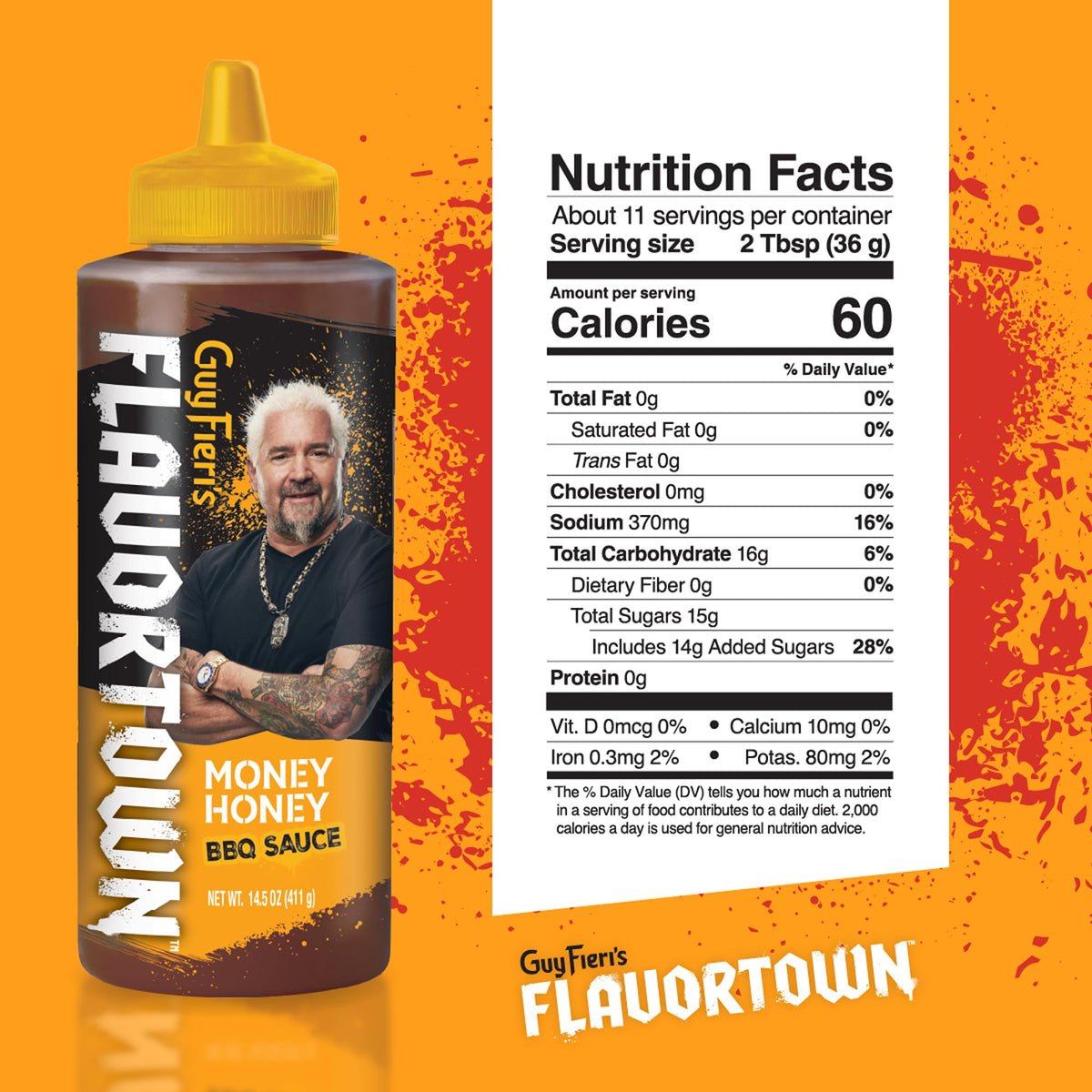 Flavortown honey BBQ sauce bottle closeup ideal for wings glaze