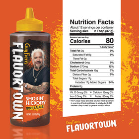 Flavortown smokin hickory sauce bottle for ribs and brisket