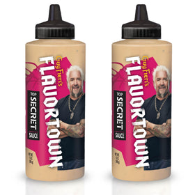 Flavortown Top Secret Sauce bottle front view highlighting rich aioli flavor.