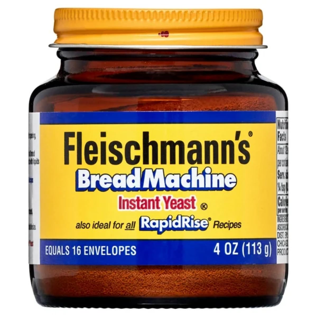 Fleischmann's Bread Machine Yeast jar front, ready for consistent rapid-rise dough.