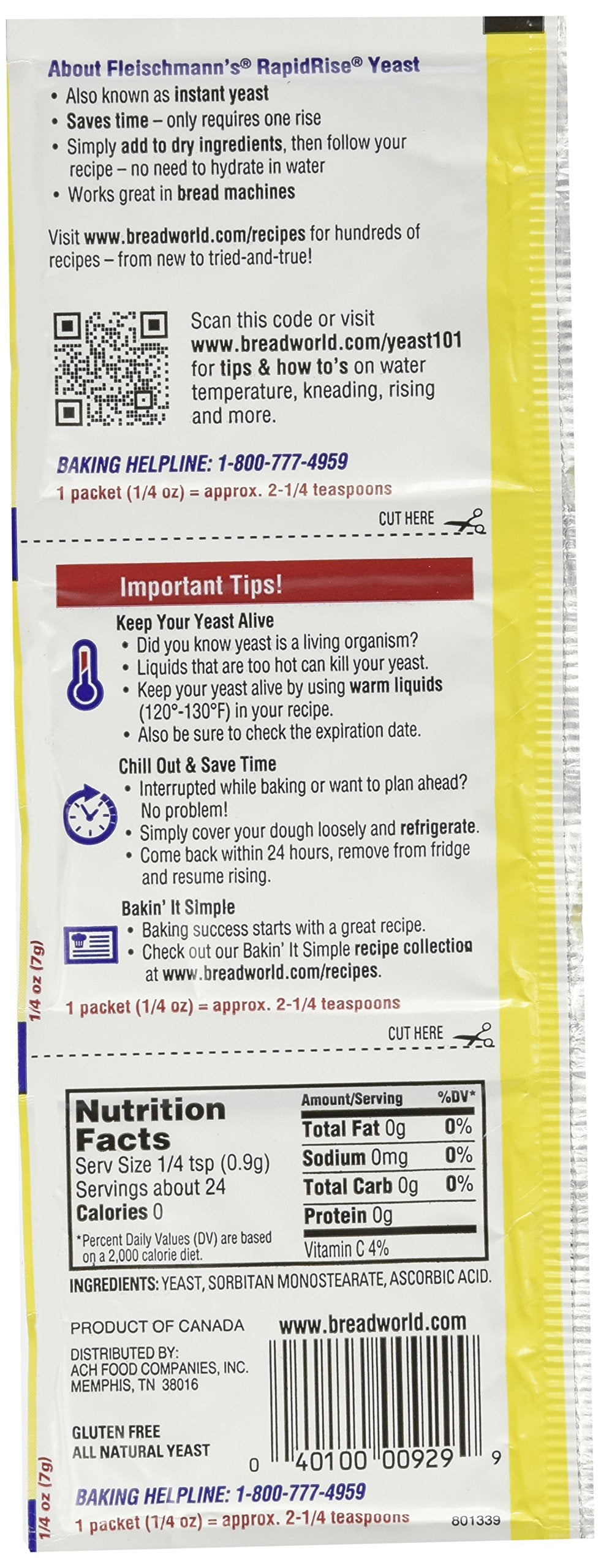 Fleischmann's RapidRise packaging shown for quick pizza dough and bread prep.