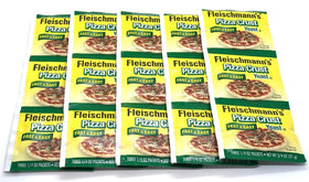 Close-up of Fleischmann's Yeast Pizza five-pack packaging for home baking.
