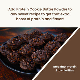 Flex Vegan Protein Cookie Butter Powder swirled into oats and yogurt