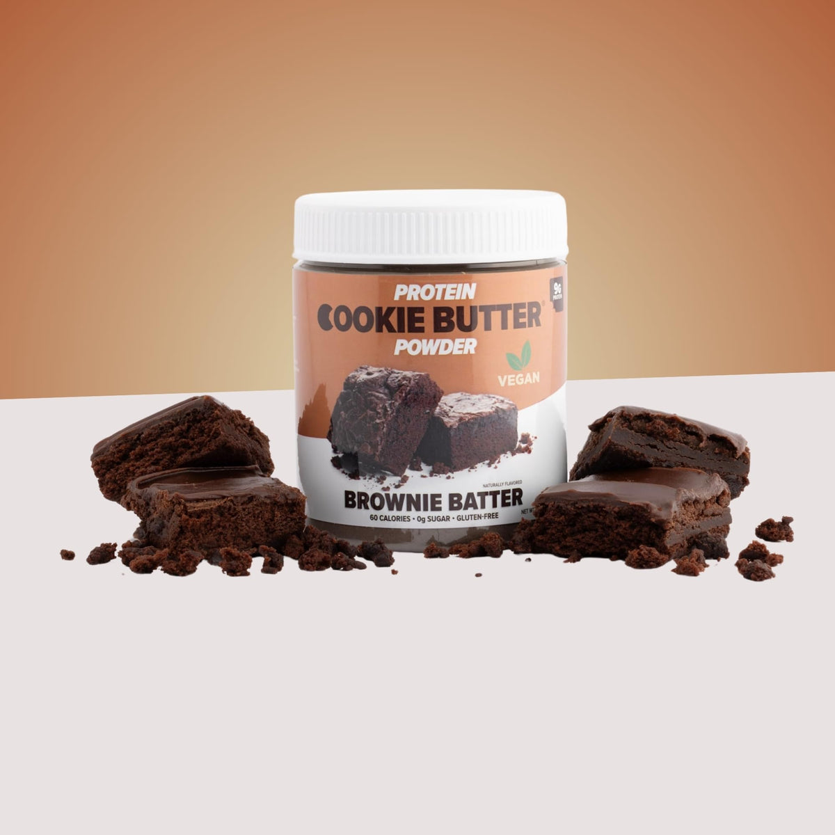 Flex Vegan Protein Cookie Butter Powder texture on spoon, ideal for spreading