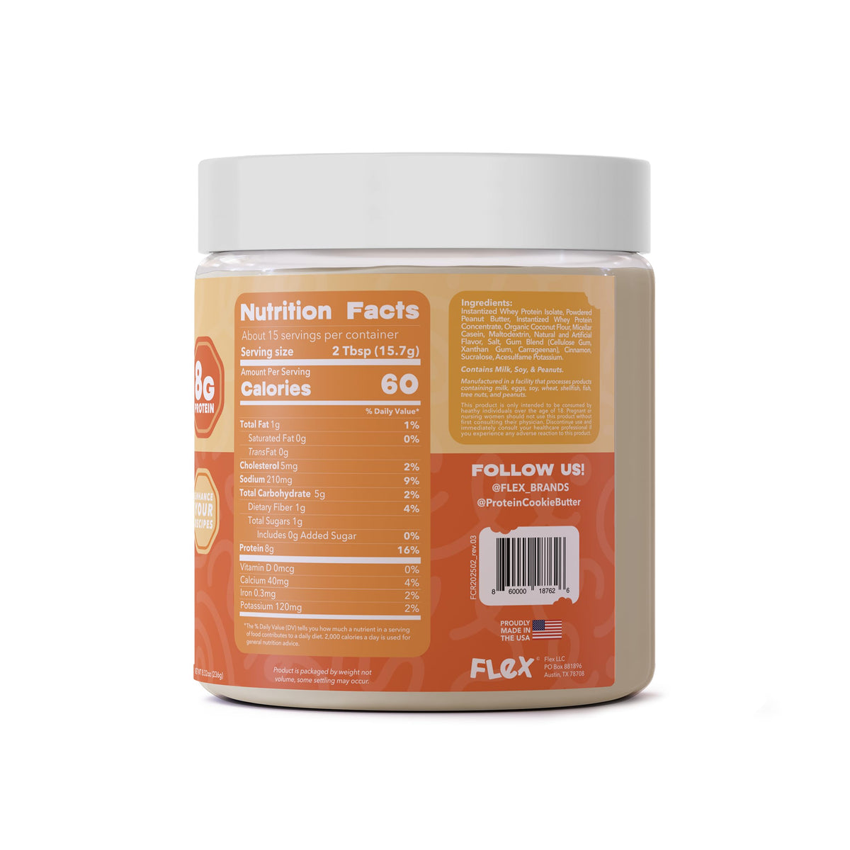 Flex Whey Cookie Butter Powder spoon ready for high-protein spread