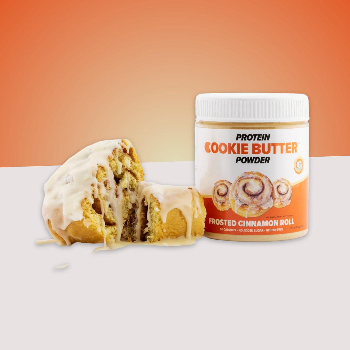 Frosted Cinnamon Roll flavor baked into Flex Whey Cookie Butter Powder