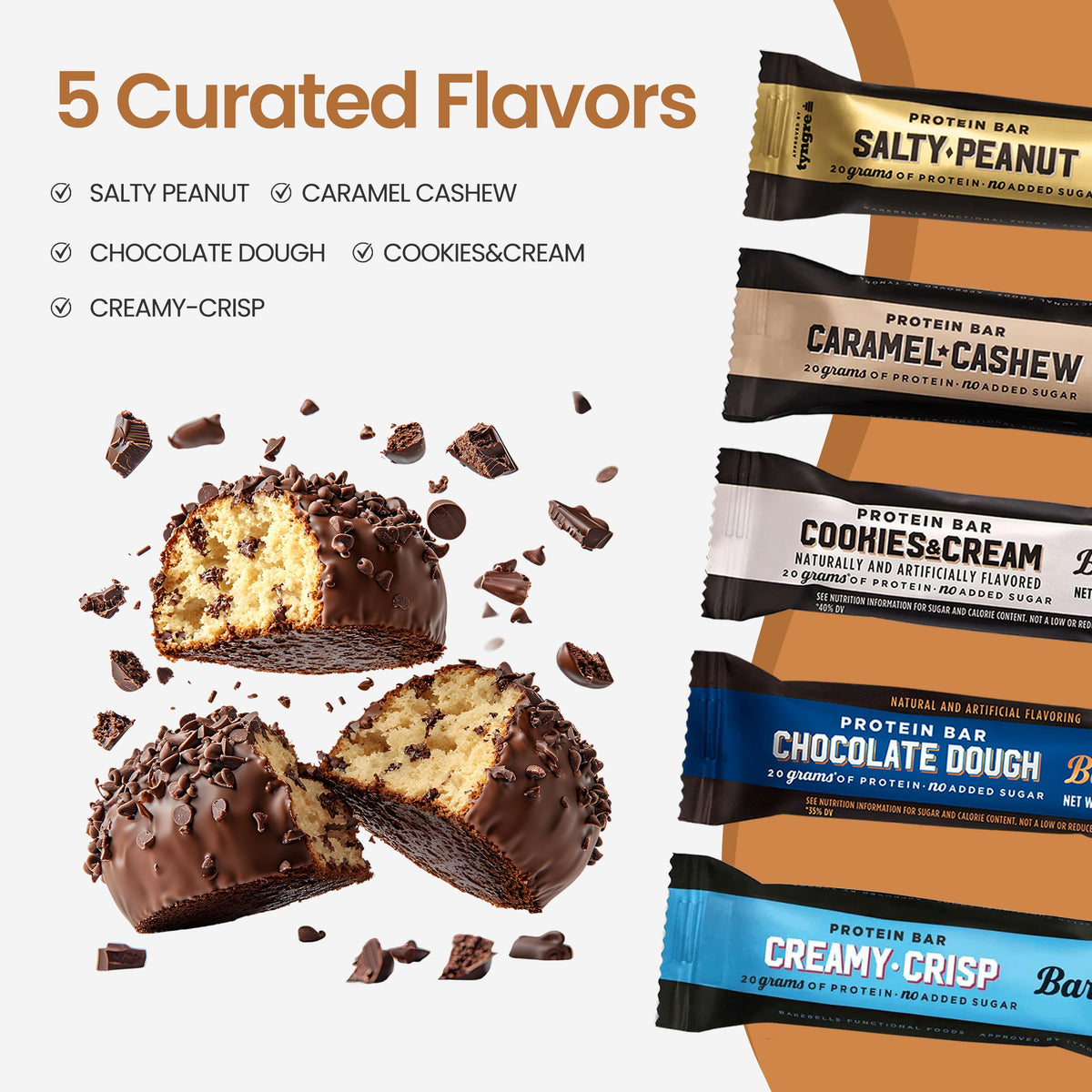 Flexfinity Barebells Cookies and Cream bar in convenient packaging