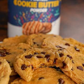 Flex Vegan Protein Cookie Butter Powder scoop for quick dairy-free shakes.