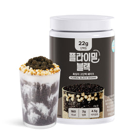 Flimeal Black Sesame Protein Shake with crunchy balls delivers a post-workout protein boost.