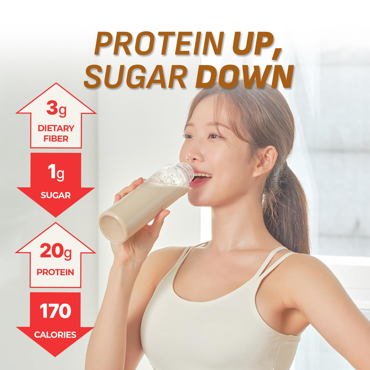 Glass of FLIMEAL Brown 17Grains shake ready to enjoy after a workout