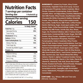FLIMEAL Dolce Latte decaf shake with visible crunchy protein balls for texture