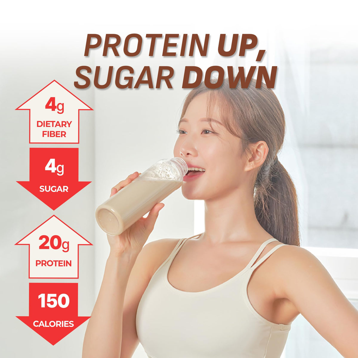 Dolce Latte label on FLIMEAL bottle highlights low sugar and keto-friendly formulation
