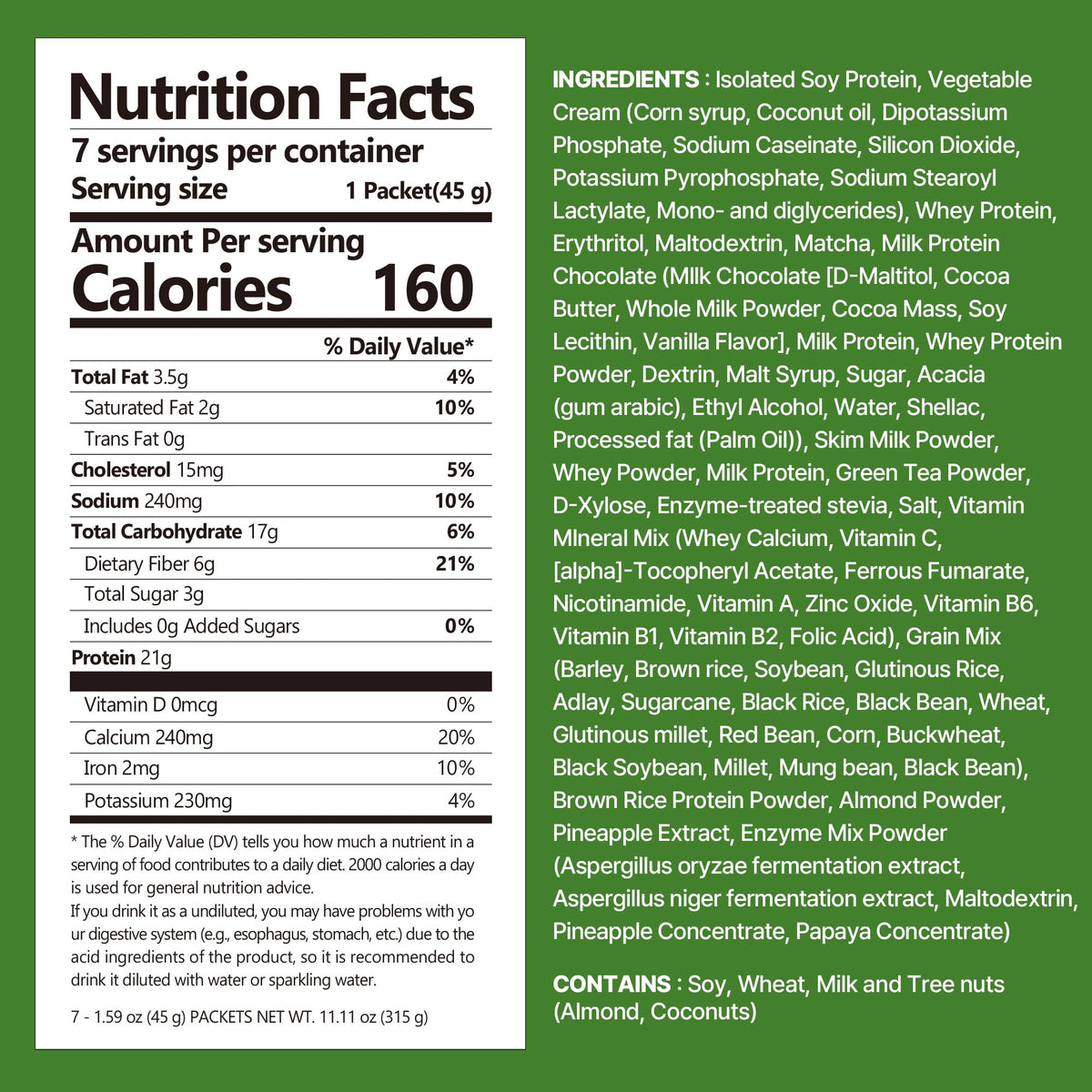 FLIMEAL GreenTea Matcha Shake closeup of crunchy protein balls for texture