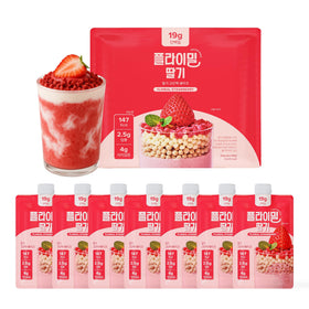 Flimeal strawberry protein shake with crunchy balls for post-workout energy.
