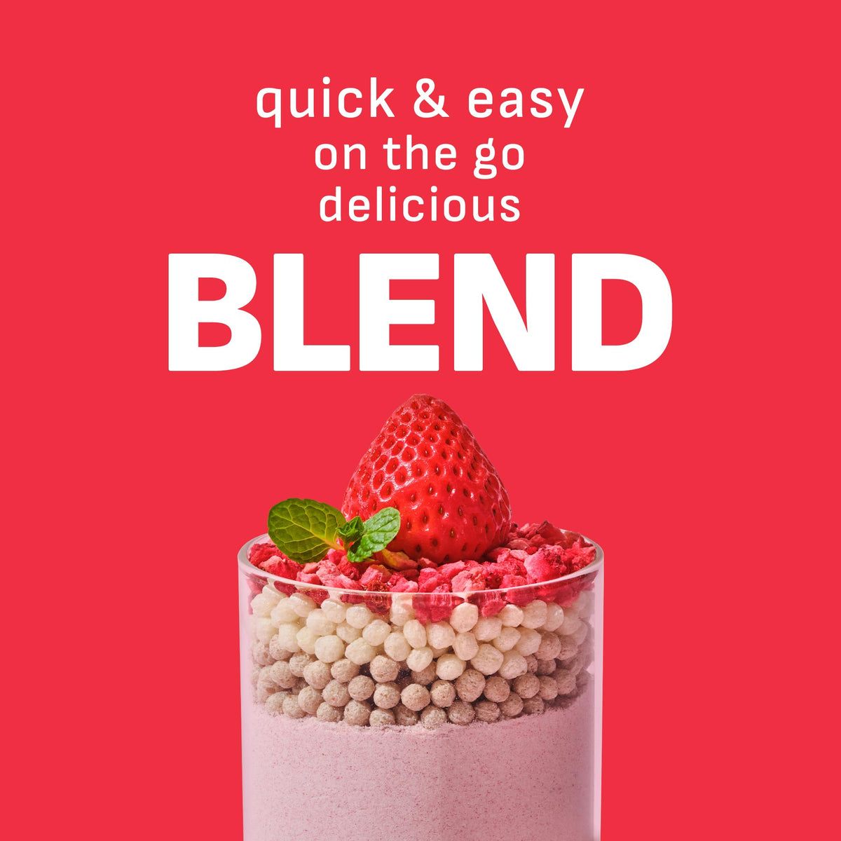 Flimeal shake poured into glass, creamy base with crunchy balls.