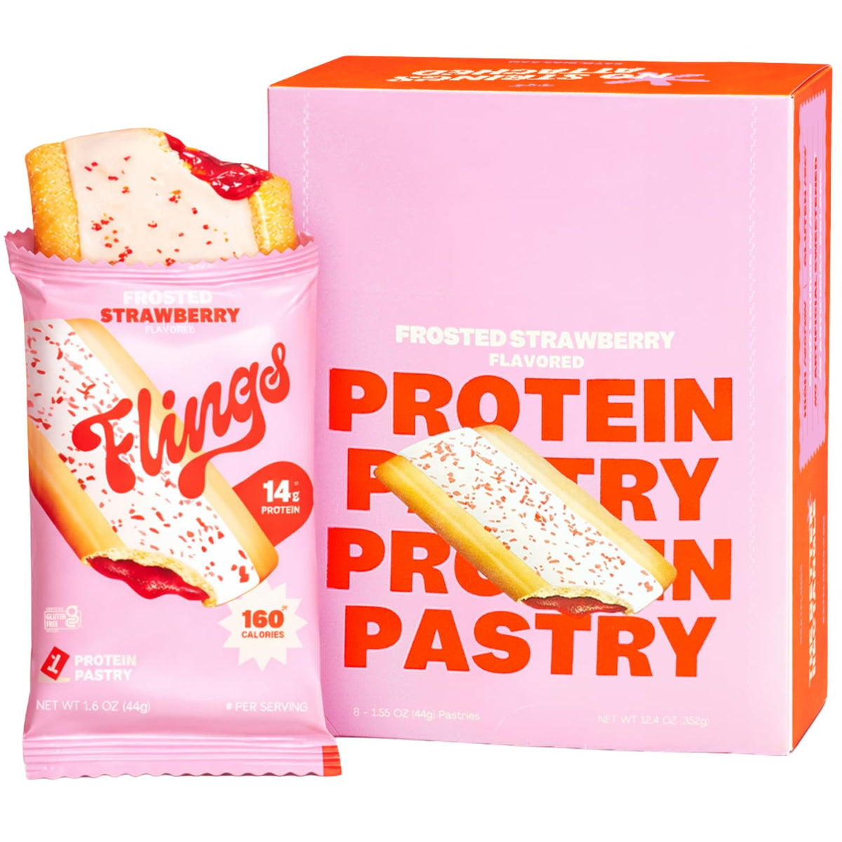 FLINGS Frosted Strawberry pastries for convenient 8-pack on-the-go flavor.